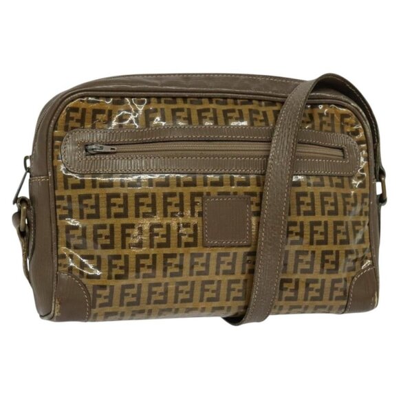 FENDI Zucchino Canvas Shoulder Bag Coated Canvas Brown Gold Auth th5787 - Picture 1 of 14